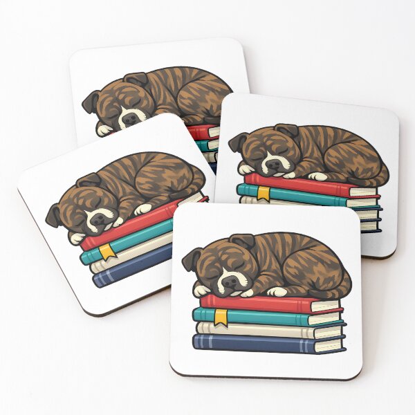 Item preview, Cosy Sleeping Brindle Staffy on Books designed and sold by BestFriendTees.