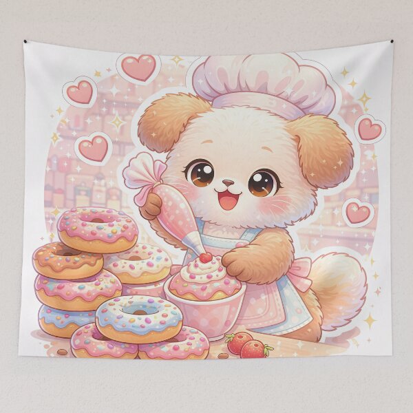 Item preview, Kawaii Puppy Decorating Donuts – Cute Pastel Bakery Dog Dessert Sticker designed and sold by Furfolkz.