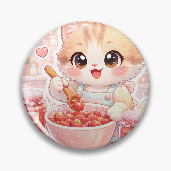 Item preview, Kawaii Kitten Making Strawberry Jam – Cute Pastel Cat Kitchen Dessert Sticker designed and sold by Furfolkz.