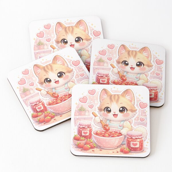 Item preview, Kawaii Kitten Making Strawberry Jam – Cute Pastel Cat Kitchen Dessert Sticker designed and sold by Furfolkz.