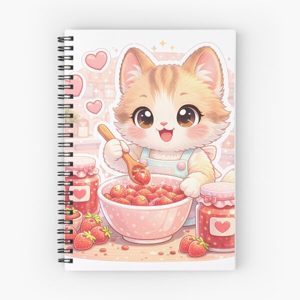 Item preview, Kawaii Kitten Making Strawberry Jam – Cute Pastel Cat Kitchen Dessert Sticker designed and sold by Furfolkz.