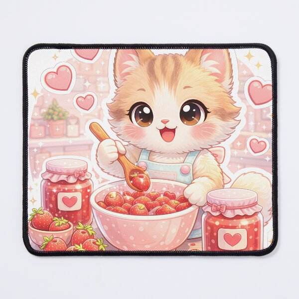 Item preview, Kawaii Kitten Making Strawberry Jam – Cute Pastel Cat Kitchen Dessert Sticker designed and sold by Furfolkz.