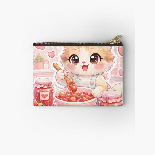 Item preview, Kawaii Kitten Making Strawberry Jam – Cute Pastel Cat Kitchen Dessert Sticker designed and sold by Furfolkz.