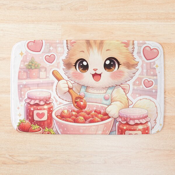 Item preview, Kawaii Kitten Making Strawberry Jam – Cute Pastel Cat Kitchen Dessert Sticker designed and sold by Furfolkz.