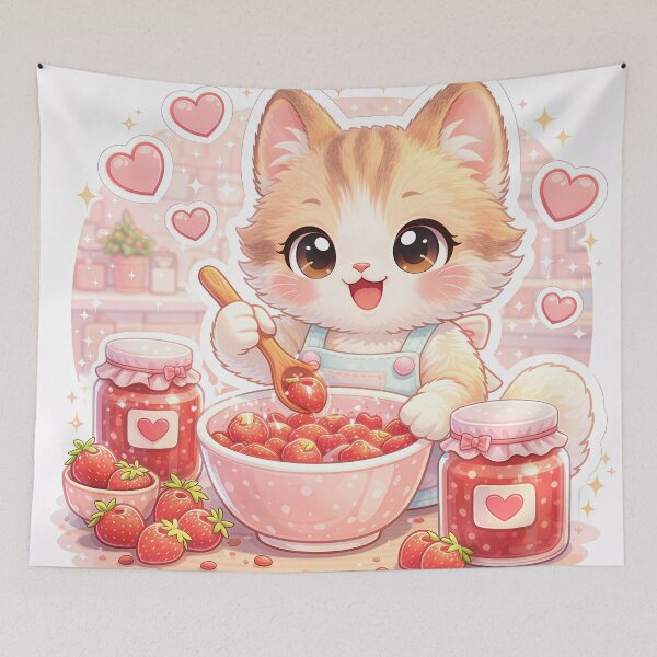 Item preview, Kawaii Kitten Making Strawberry Jam – Cute Pastel Cat Kitchen Dessert Sticker designed and sold by Furfolkz.