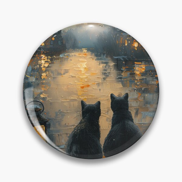Item preview, Black Cats Romantic Moonlight Night Oil Painting designed and sold by Erika Kaisersot.