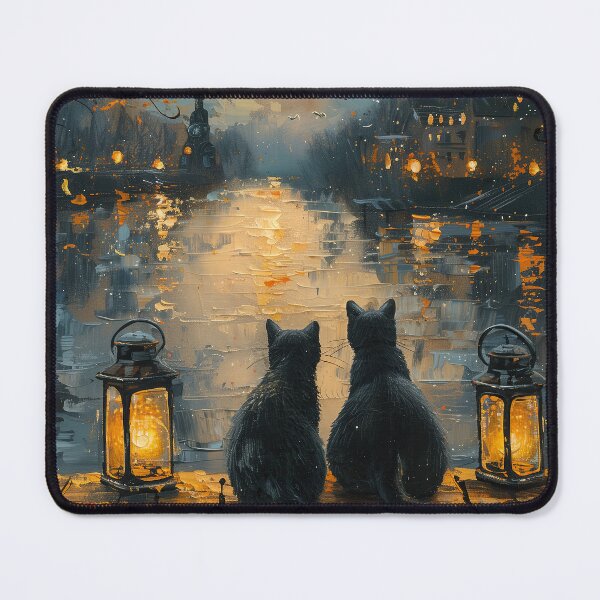 Item preview, Black Cats Romantic Moonlight Night Oil Painting designed and sold by Erika Kaisersot.