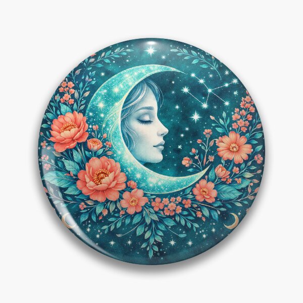 Item preview, Celestial Moon Goddess | Boho Crescent Face Watercolor Art designed and sold by LunarStillCo.