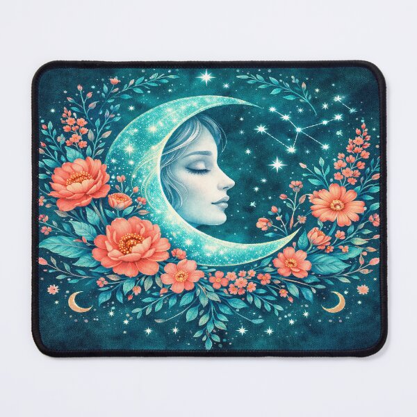 Item preview, Celestial Moon Goddess | Boho Crescent Face Watercolor Art designed and sold by SasmitaStudioCo.