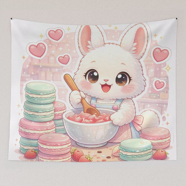 Item preview, Kawaii Bunny Baking Macarons – Cute Pastel Dessert Bakery Bunny Sticker designed and sold by Furfolkz.