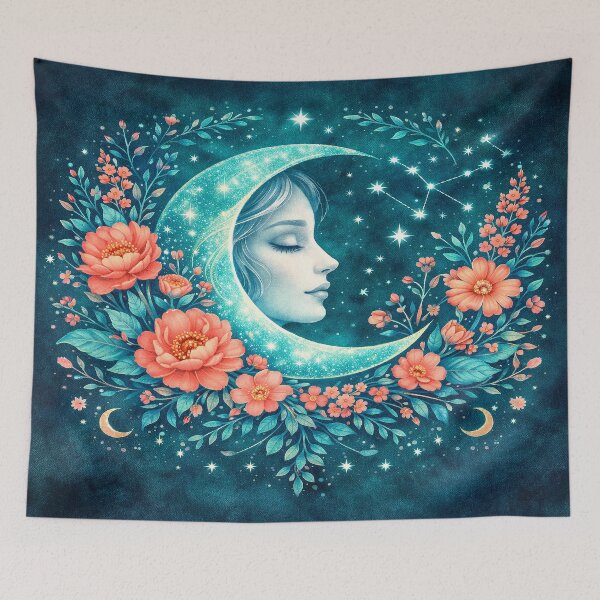 Item preview, Celestial Moon Goddess | Boho Crescent Face Watercolor Art designed and sold by LunarStillCo.