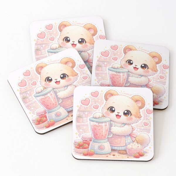 Item preview, Kawaii Teddy Bear Making Strawberry Smoothie – Cute Pastel Dessert Bear Sticker designed and sold by Furfolkz.
