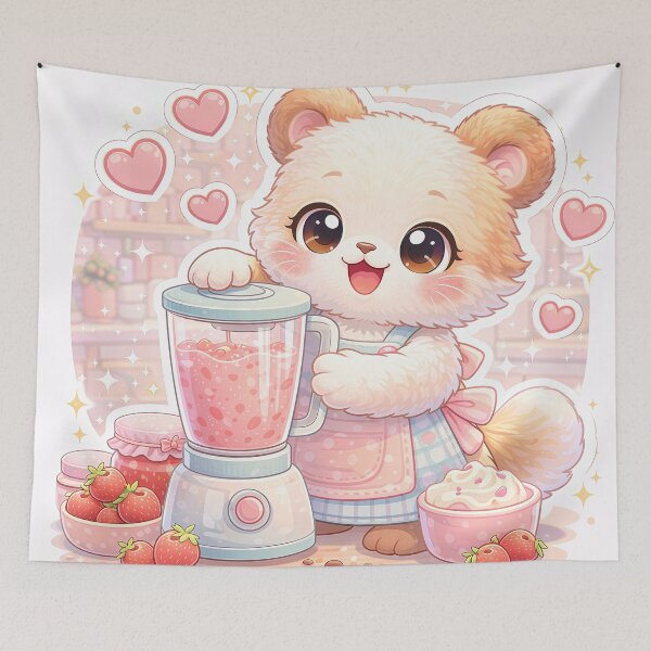 Item preview, Kawaii Teddy Bear Making Strawberry Smoothie – Cute Pastel Dessert Bear Sticker designed and sold by Furfolkz.
