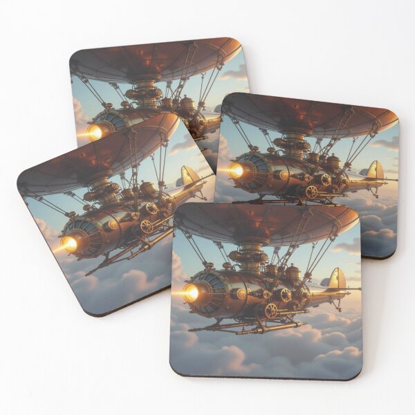 Item preview, Majestic Steampunk Airship drifting through golden skies in retro‑futuristic elegance designed and sold by FotoworldEdel.