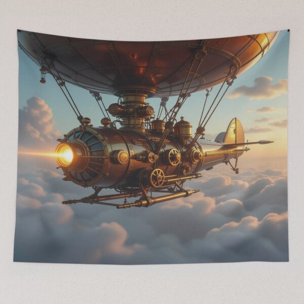 Item preview, Majestic Steampunk Airship drifting through golden skies in retro‑futuristic elegance designed and sold by FotoworldEdel.