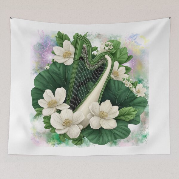 Item preview, Mystical Floral Harp | Botanical Music Illustration designed and sold by ChenEngEng.