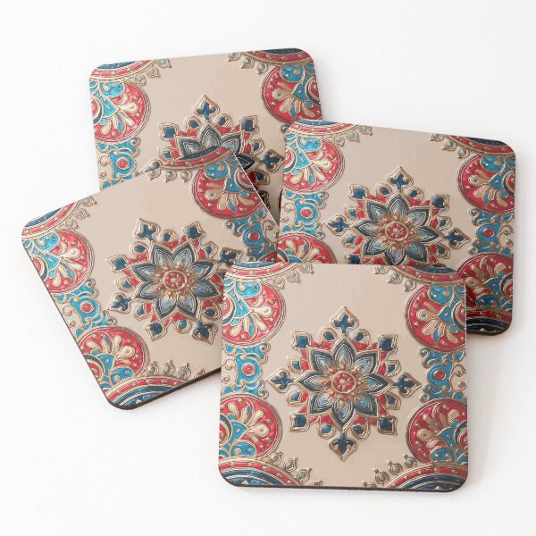 Item preview, Luxury Red Blue Gold Mandala Tile Pattern designed and sold by RidaSalArt.