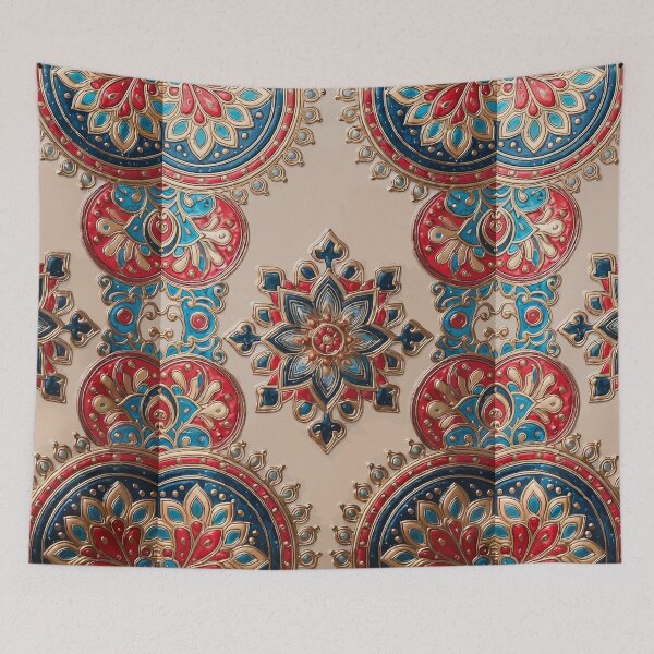 Item preview, Luxury Red Blue Gold Mandala Tile Pattern designed and sold by RidaSalArt.