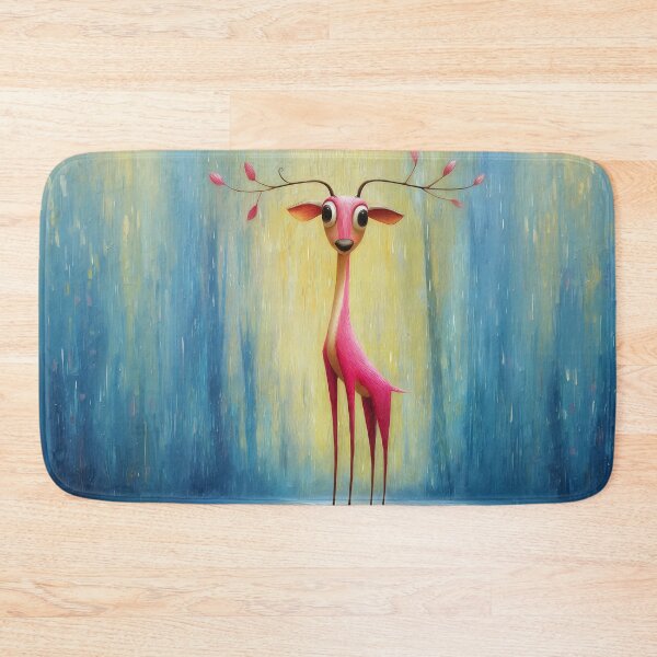 Item preview, Elegant pink deer with blooming antlers against an abstract forest background - cartoon comic style designed and sold by WhimsyArt ○ Studio.