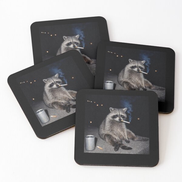 Item preview, Moody Smoking Raccoon Night Scene Art designed and sold by margamPagenberg.