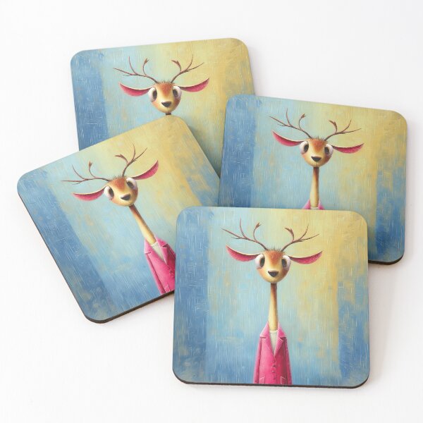 Item preview, Elegant deer in a pink coat - abstract animal portrait - cartoon comic style designed and sold by WhimsyArt ○ byGTL.