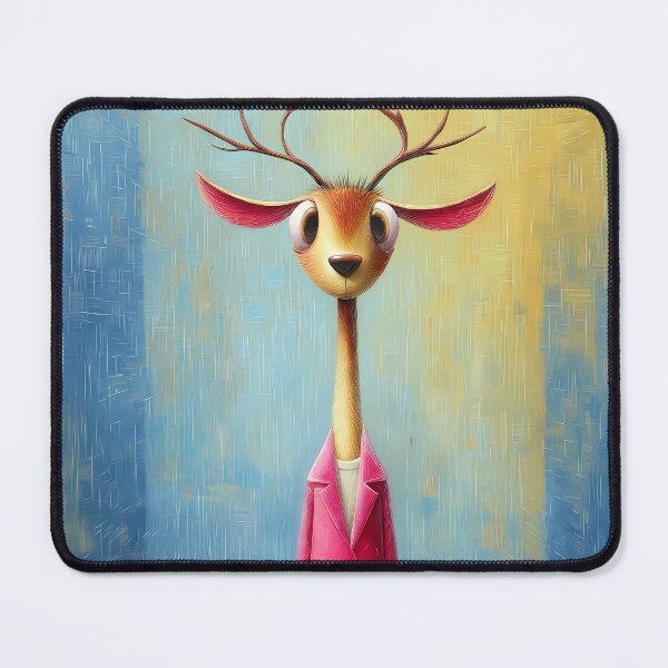 Item preview, Elegant deer in a pink coat - abstract animal portrait - cartoon comic style designed and sold by WhimsyArt ○ byGTL.