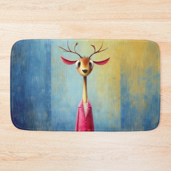 Item preview, Elegant deer in a pink coat - abstract animal portrait - cartoon comic style designed and sold by WhimsyArt ○ byGTL.