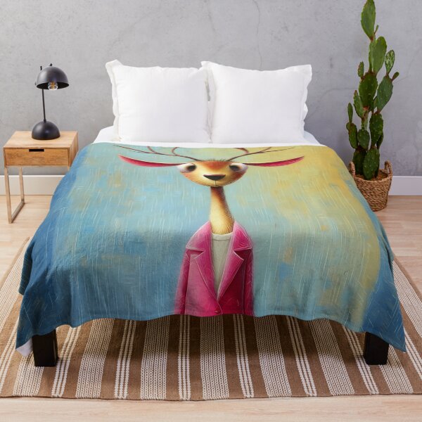 Item preview, Elegant deer in a pink coat - abstract animal portrait - cartoon comic style designed and sold by WhimsyArt ○ byGTL.