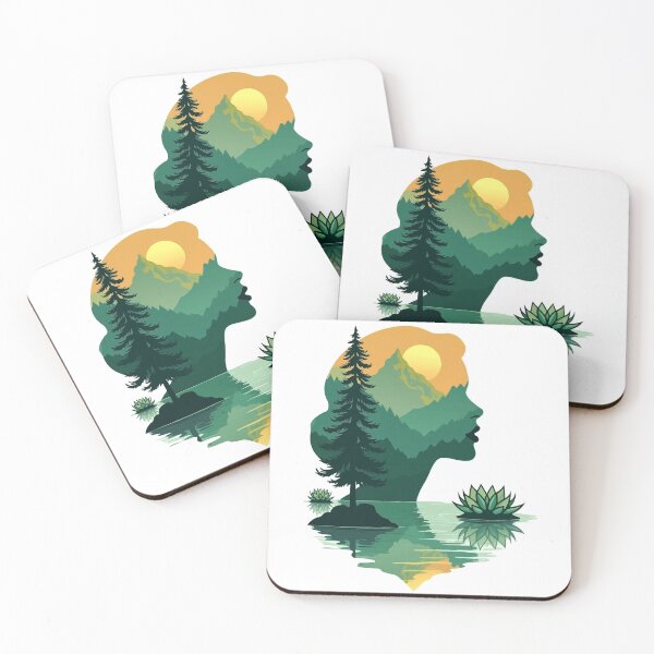 Item preview, Green Dream Geometric Woman Silhouette – Surreal Mountain Valley Art designed and sold by GreenDreamArt.