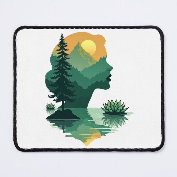 Item preview, Green Dream Geometric Woman Silhouette – Surreal Mountain Valley Art designed and sold by GreenDreamArt.