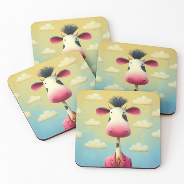 Item preview, Funny cow in a chic pink suit with tie and wild hairstyle in cartoon comic style designed and sold by WhimsyArt ○ byGTL.