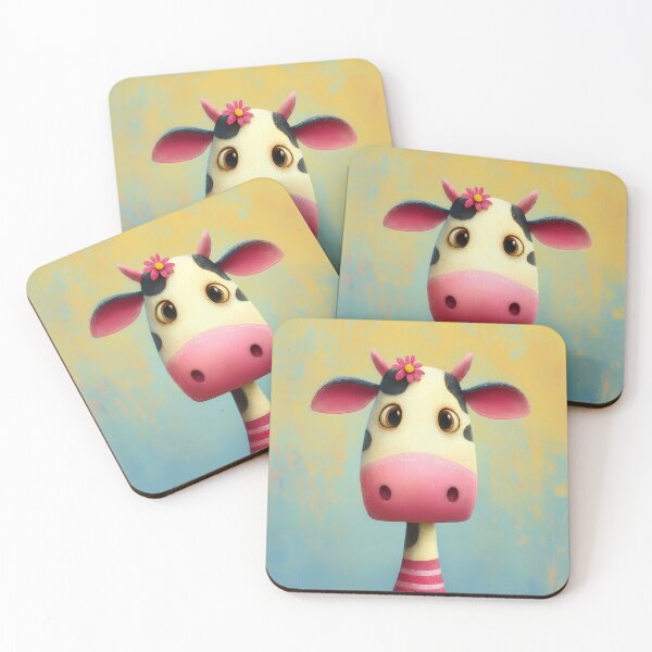 Item preview, Cute portrait of a cow with flower hair ornament - colorful striped - cartoon comic style designed and sold by WhimsyArt ○ byGTL.