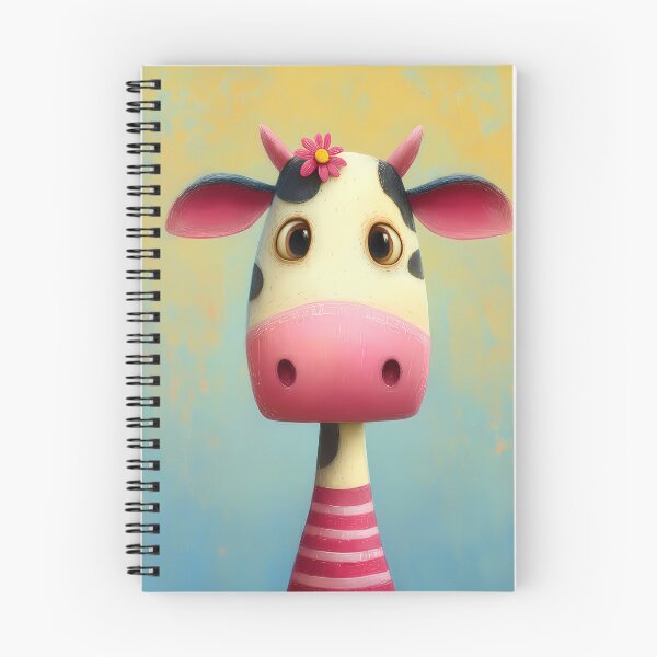 Item preview, Cute portrait of a cow with flower hair ornament - colorful striped - cartoon comic style designed and sold by WhimsyArt ○ byGTL.