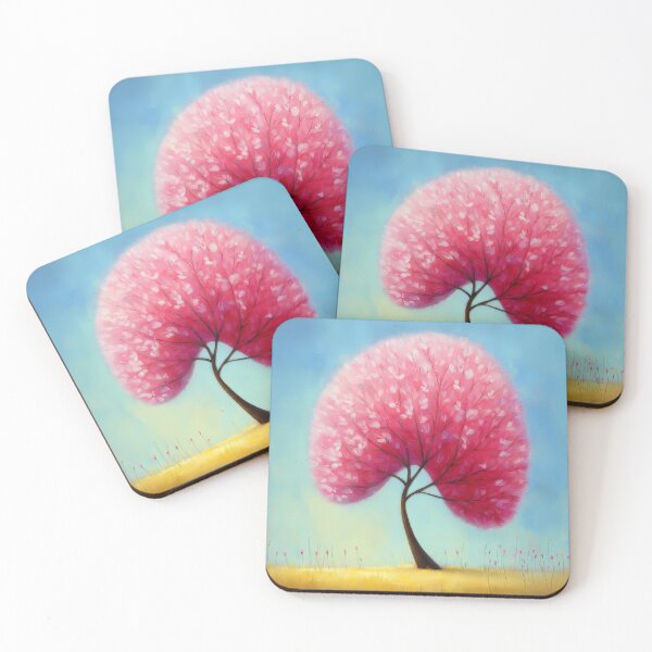 Item preview, Stylized tree with pink blossoms on a blue background - cartoon - comic style designed and sold by WhimsyArt ○ byGTL.