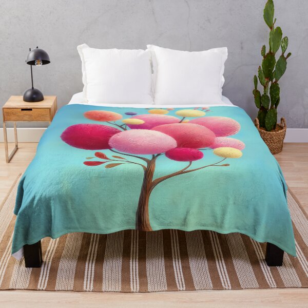 Item preview, Abstract fantasy tree with colorful round treetops on a blue background - cartoon comic style designed and sold by WhimsyArt ○ byGTL.