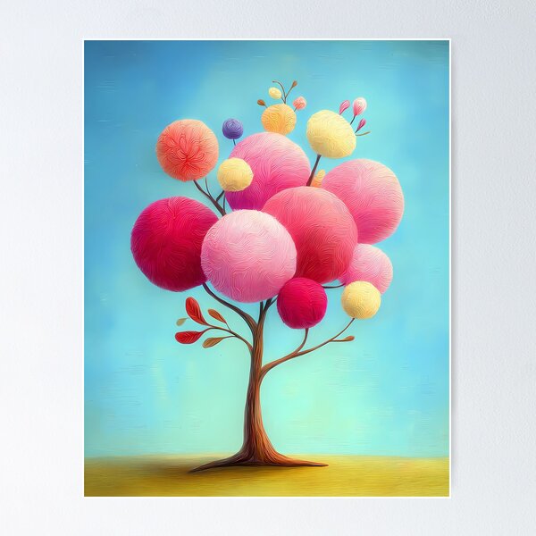 Item preview, Abstract fantasy tree with colorful round treetops on a blue background - cartoon comic style designed and sold by WhimsyArt ○ byGTL.