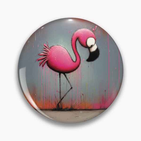 Item preview, Pink flamingo with large eyes and black outlines in pop art cartoon style designed and sold by WhimsyArt ○ byGTL.