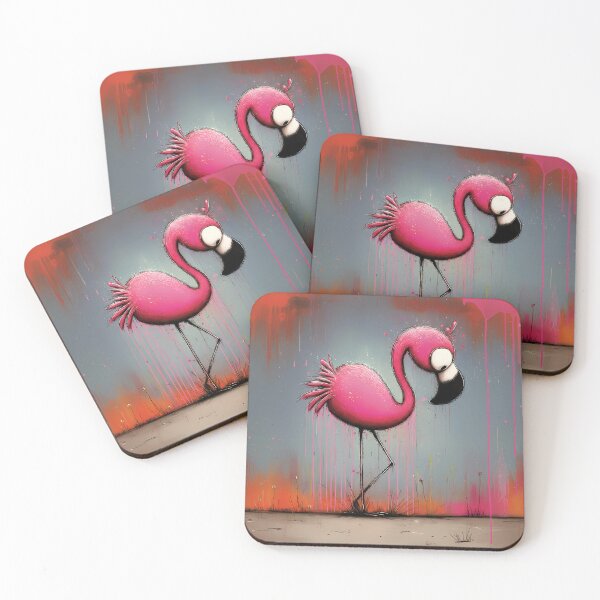 Item preview, Pink flamingo with large eyes and black outlines in pop art cartoon style designed and sold by WhimsyArt ○ byGTL.