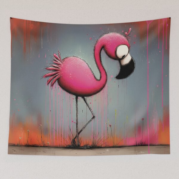 Item preview, Pink flamingo with large eyes and black outlines in pop art cartoon style designed and sold by WhimsyArt ○ byGTL.