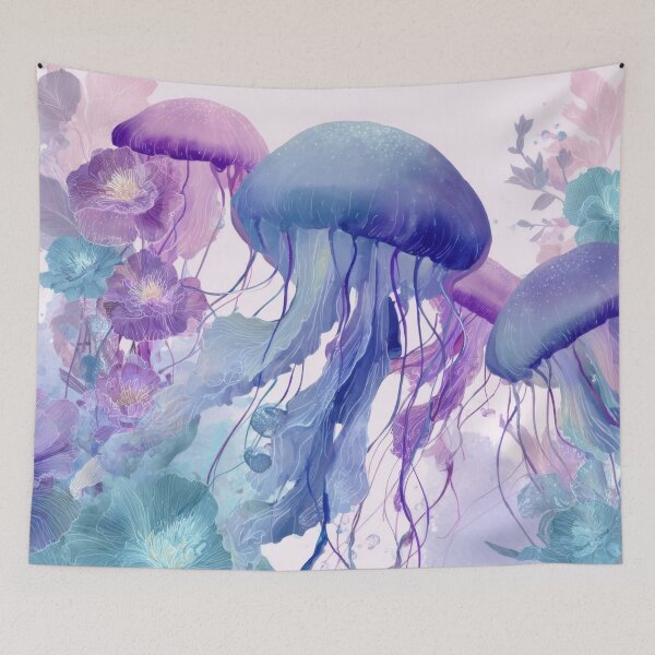 Item preview, Jellyfish swimming among flowers designed and sold by anytka.