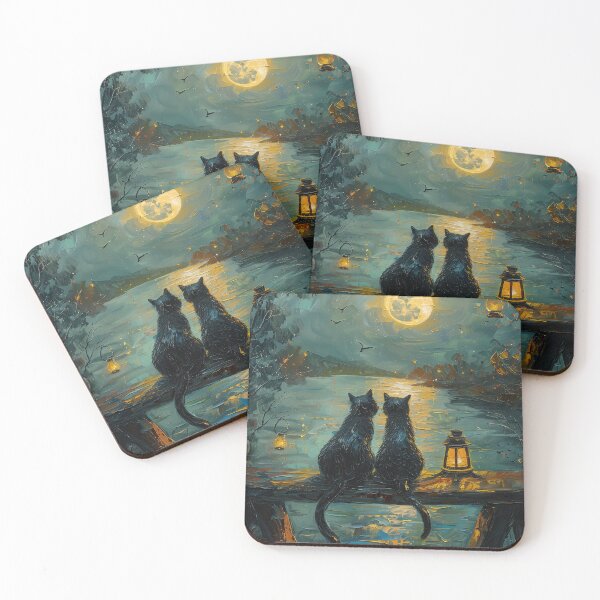 Item preview, Two Black Cats Watching the Moon designed and sold by Erika Kaisersot.