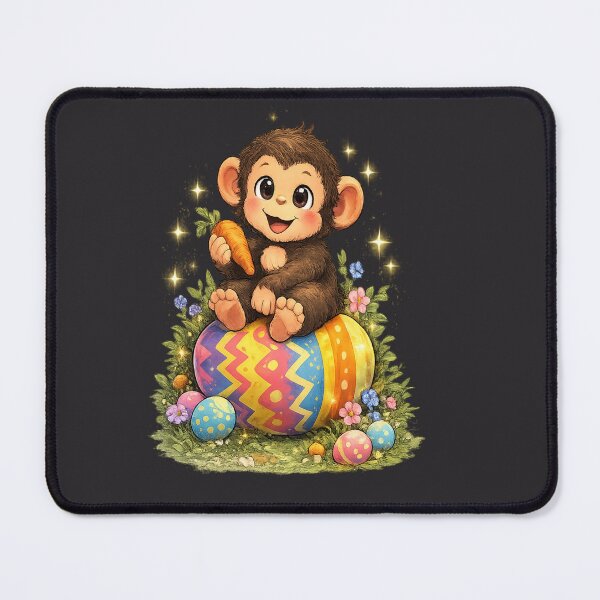 Item preview, Cute Baby Monkey Sitting on a Colorful Easter Egg Holding a Carrot With Spring Flowers designed and sold by FireOrchid.