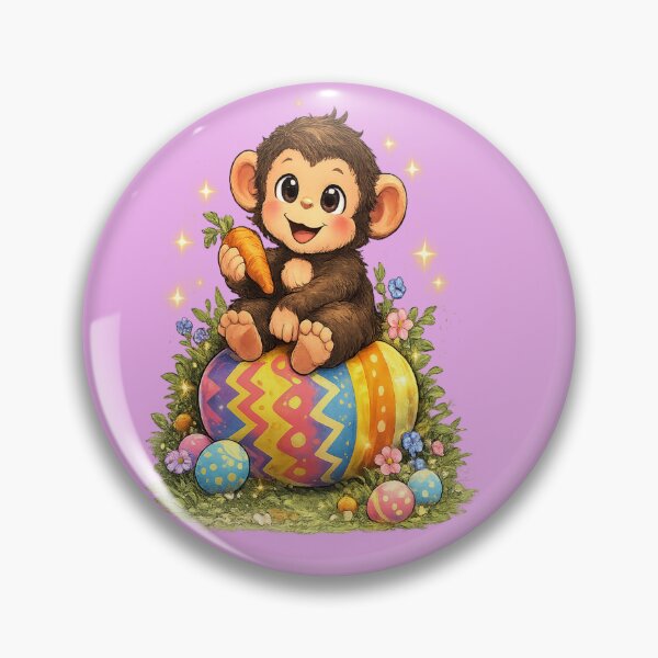Item preview, Cute Baby Monkey Sitting on a Colorful Easter Egg Holding a Carrot With Spring Flowers designed and sold by FireOrchid.