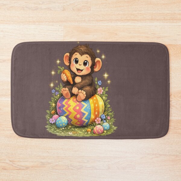 Item preview, Cute Baby Monkey Sitting on a Colorful Easter Egg Holding a Carrot With Spring Flowers designed and sold by FireOrchid.