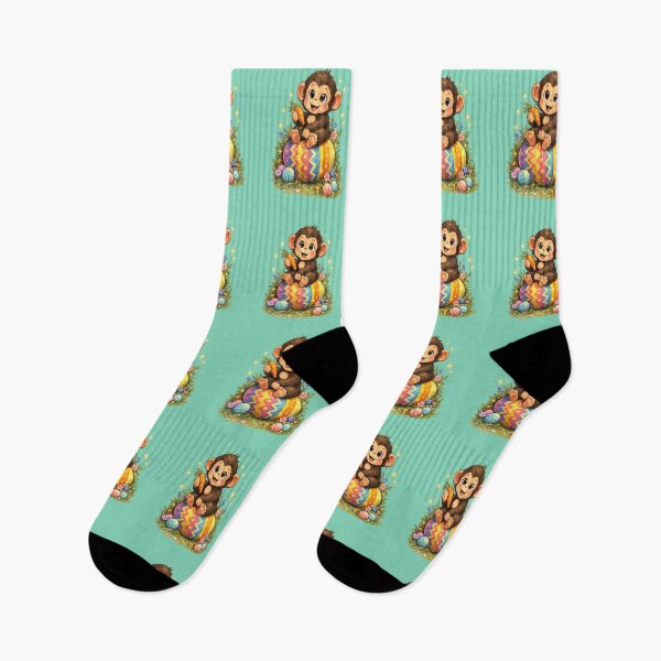 Item preview, Cute Baby Monkey Sitting on a Colorful Easter Egg Holding a Carrot With Spring Flowers designed and sold by FireOrchid.