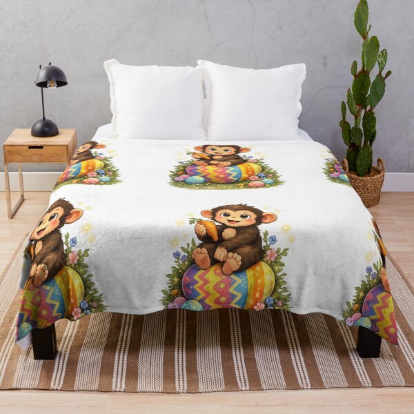 Item preview, Cute Baby Monkey Sitting on a Colorful Easter Egg Holding a Carrot With Spring Flowers designed and sold by FireOrchid.