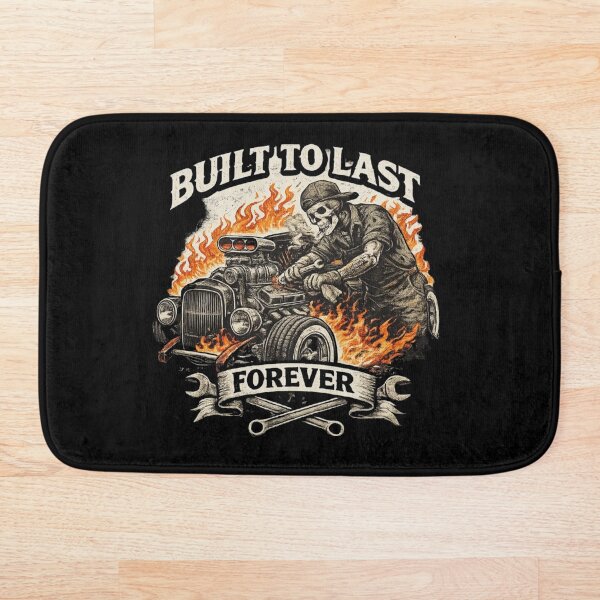 Item preview, Built To Last Forever Skull Mechanic Hot Rod – Vintage Garage Car Culture Design designed and sold by HubCreates.