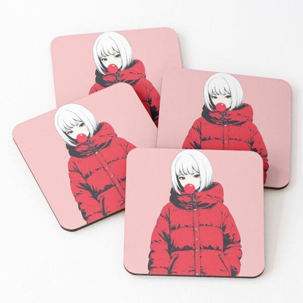 Item preview, Edgy Anime Girl in Oversized Red Puffer Jacket with Clown Nose designed and sold by Jimakmo.
