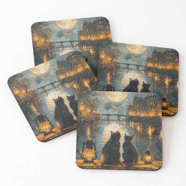 Item preview, Two Black Cats by the Moonlit River designed and sold by Erika Kaisersot.