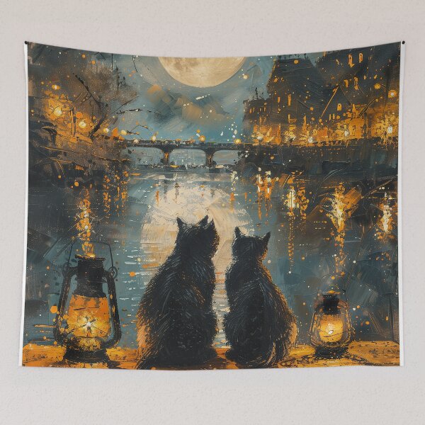 Item preview, Two Black Cats by the Moonlit River designed and sold by Erika Kaisersot.